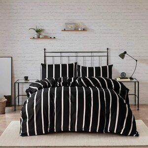 Black and White Striped Comforter Microfiber Queen  Set